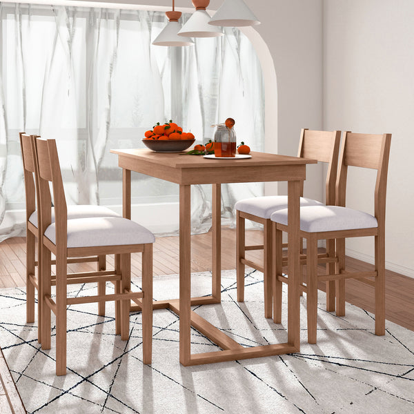 TOPMAX Farmhouse Counter Height 5-Piece Dining Table Set With 1 Rectangular Dining Table And 4 Dining Chairs For Small Places,Brown
