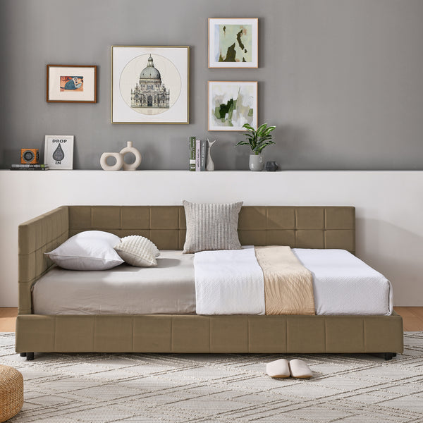 Full Size Upholstered Tufted  Bed Frame, Sofa Bed Frame With Comfortable Backrest And Armrests, Full Size Bed For Bedroom, Living Room,Velvet, BROWN80.5 X59 X30.5