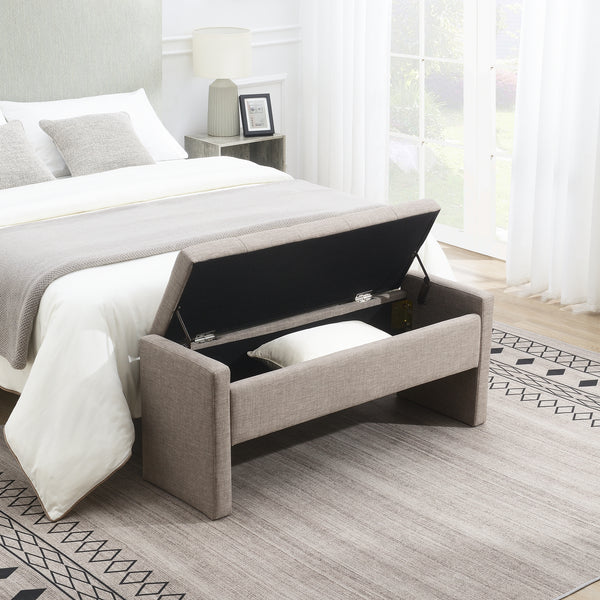 Modern Bed End Bench With Storage,Upholstered Large Foot Rest Stool, Comfy Window Vanity Bench For Living Room,Bedroom,Dorm,Coffee Table,Linen Grey Brown