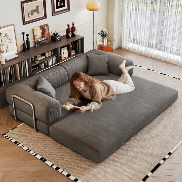 78.8 Compression Sofa,Convertible Floor Sofa Bed-with Pillow Back Support Armrest,Comfy Futon Couch Sleeper Bed,Loveseats Boneless Modular Sectional Sofa,Corduroy Fabric,for Living Room,Bedroom,Grey