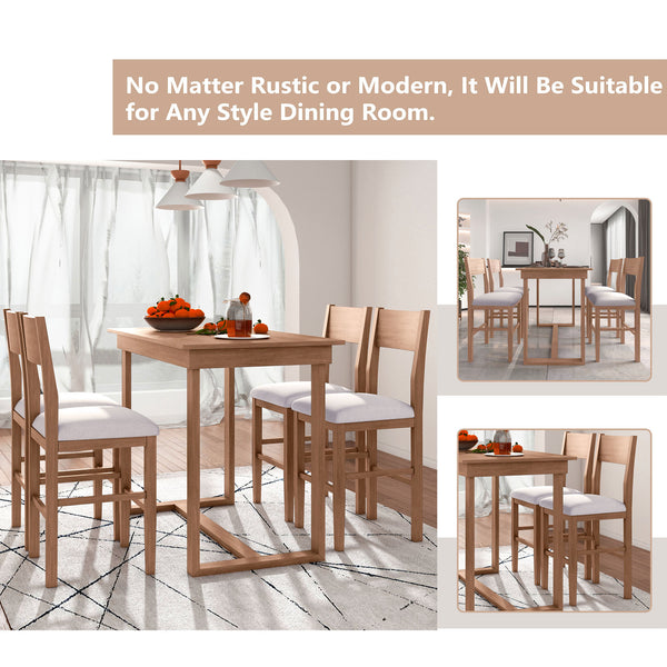TOPMAX Farmhouse Counter Height 5-Piece Dining Table Set With 1 Rectangular Dining Table And 4 Dining Chairs For Small Places,Brown