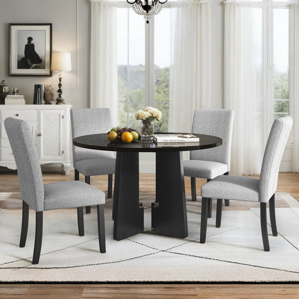 5-Piece Round Dining Table Set, 43-Inch Modern Dining Table And 4 Upholstered Chairs For Dining Room, Kitchen Room, Living Room, Easy Assembly