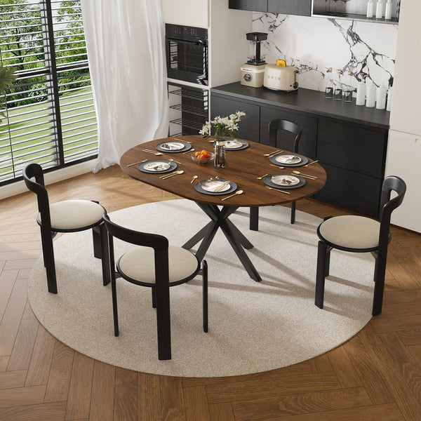 Retractable Dining Table  Round Dining Table  Extendable Dining Table  6-person Carbon Steel Base  Modern And Simple Solid Wood Veneer Dining Room Furniture  42 Inches Extended To 58 Inches