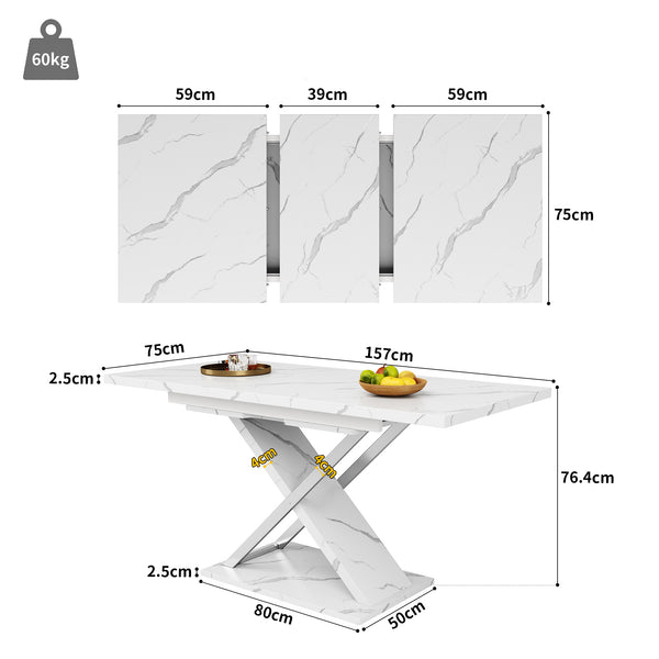 Extendable Dining Table 118-157 X 75 Cm, Kitchen Living Room Table, Side Table, Dining Table With Cross Legs, Minimalist Dining Table
