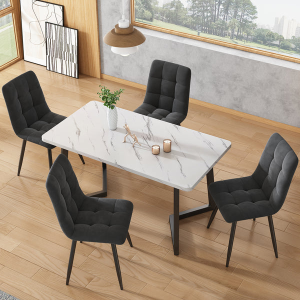 117x68cm Dining Table With 4 Chairs Set, Rectangular Dining Table Modern Kitchen Table Set,Dining Room Chair  Dark Grey Velvet Kitchen Chair,Black Table Legs