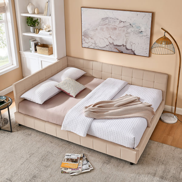 Queen Size Upholstered Tufted Bed Frame, Sofa Bed Frame With Comfortable Backrest And Armrests, Queen Size Bed For Bedroom, Living Room,Velvet, Pink 85.5x64.5x30.5