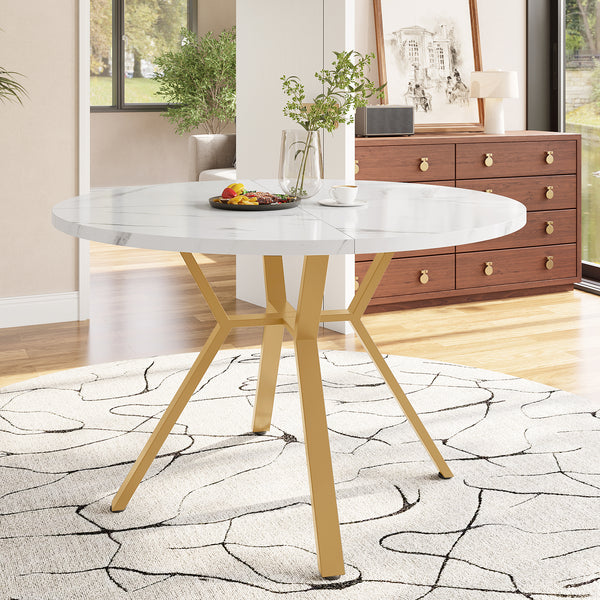 Dining Table Set, Dining Table And Chair Set  5-piece , Modern, Simple Round Marble Dining Table And Chair Set, Gold-coloured Metal Table Legs   4 Ergonomic Velvet Chairs, Gray Dining Chairs