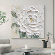 Cream Wind White Peony Flower Thick Texture Hand Drawn Oil Painting Hanging Painting