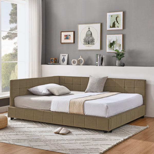 Full Size Upholstered Tufted  Bed Frame, Sofa Bed Frame With Comfortable Backrest And Armrests, Full Size Bed For Bedroom, Living Room,Velvet, BROWN80.5 X59 X30.5