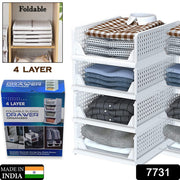 7731 Clothes Organizer 4 Layer Drawer For Wardrobe Cupboard Organizer For Clothes Foldable And Stackable Closet Organizer Drawer Organizer For Clothes Multi Purpose Plastic Drawer