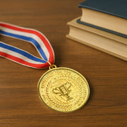 Gold Metal Medal With Tricolor Ribbon (1 Pc)