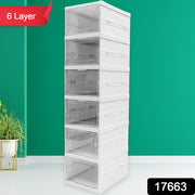 Stackable Multifunctional Storage For Clothes Foldable Drawer Shelf Basket Utility Cart Rack Storage Organizer Cart For Kitchen Pantry Closet Bedroom Bathroom Laundry (6  Layer 1 Pc)