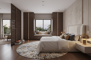 A premium modern bedroom interior banner design
Ultra-realistic 3D render

Contemporary bedroom setup
Upholstered bed
Built-in wardrobes
Warm wooden accents

Soft lighting
Minimalist décor

Luxury Indian home interior style


Aspect ratio: 3 : 2