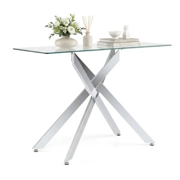 45 Inch Tempered Glass Entryway Table, Silver Chrome Metal Console Table With Adjustable Feet For Home Decor