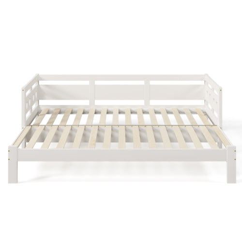 Daybed Cabin Bed Wooden 3FT Single Sofa Guest Bed Sofa Bed, Pull Out Trundle Wooden Bed Heart-Shaped For Children Adults Bed For Living Room And Bedroom -90 X190 Cm -White