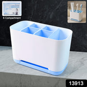6 Compartment Multi Purpose Organizer Toothbrush Holder Stand Plastic Caddy (1 Pc)