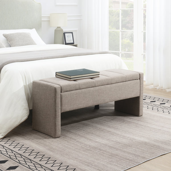 Modern Bed End Bench With Storage,Upholstered Large Foot Rest Stool, Comfy Window Vanity Bench For Living Room,Bedroom,Dorm,Coffee Table,Linen Grey Brown