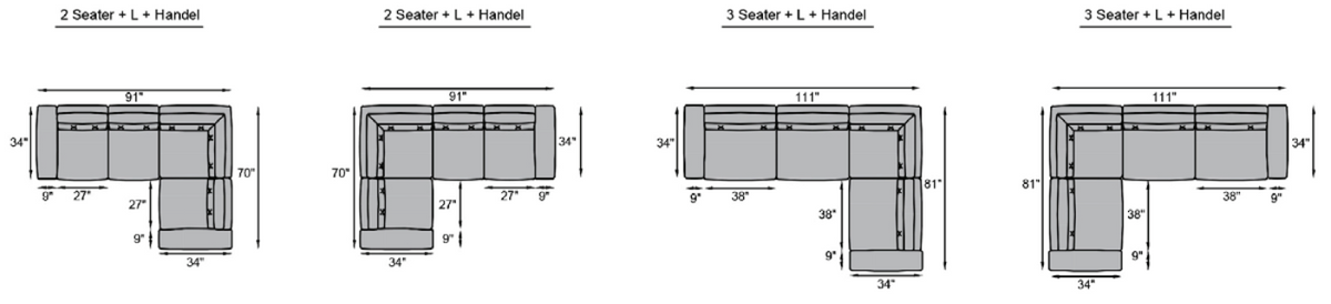 2 seater + L + Handle , 3 seater + L + Handle