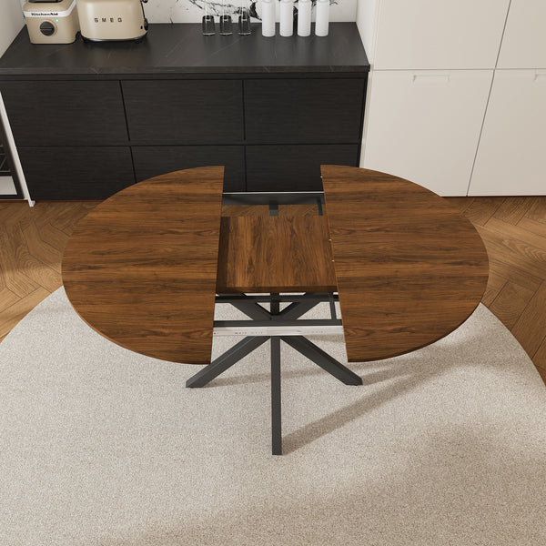 Retractable Dining Table  Round Dining Table  Extendable Dining Table  6-person Carbon Steel Base  Modern And Simple Solid Wood Veneer Dining Room Furniture  42 Inches Extended To 58 Inches