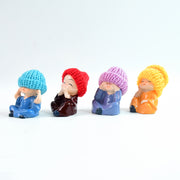 Decorative Resin Monk Buddha Showpiece Set Of 4 With Traditional Straw Hats