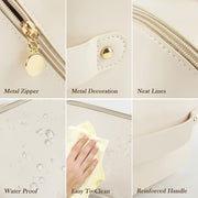 Premium Cream Travel Makeup  Toiletry Organizer Pouch With Zipper  Handle (1 Pc)