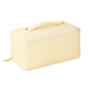 Premium Cream Travel Makeup  Toiletry Organizer Pouch With Zipper  Handle (1 Pc)