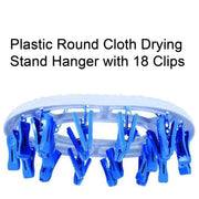 1366 Plastic Round Cloth Drying Stand Hanger With 18 Clips (Multicolour)